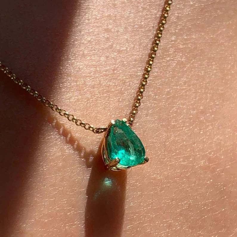 Teardrop/Pear Emerald Solitaire Necklace