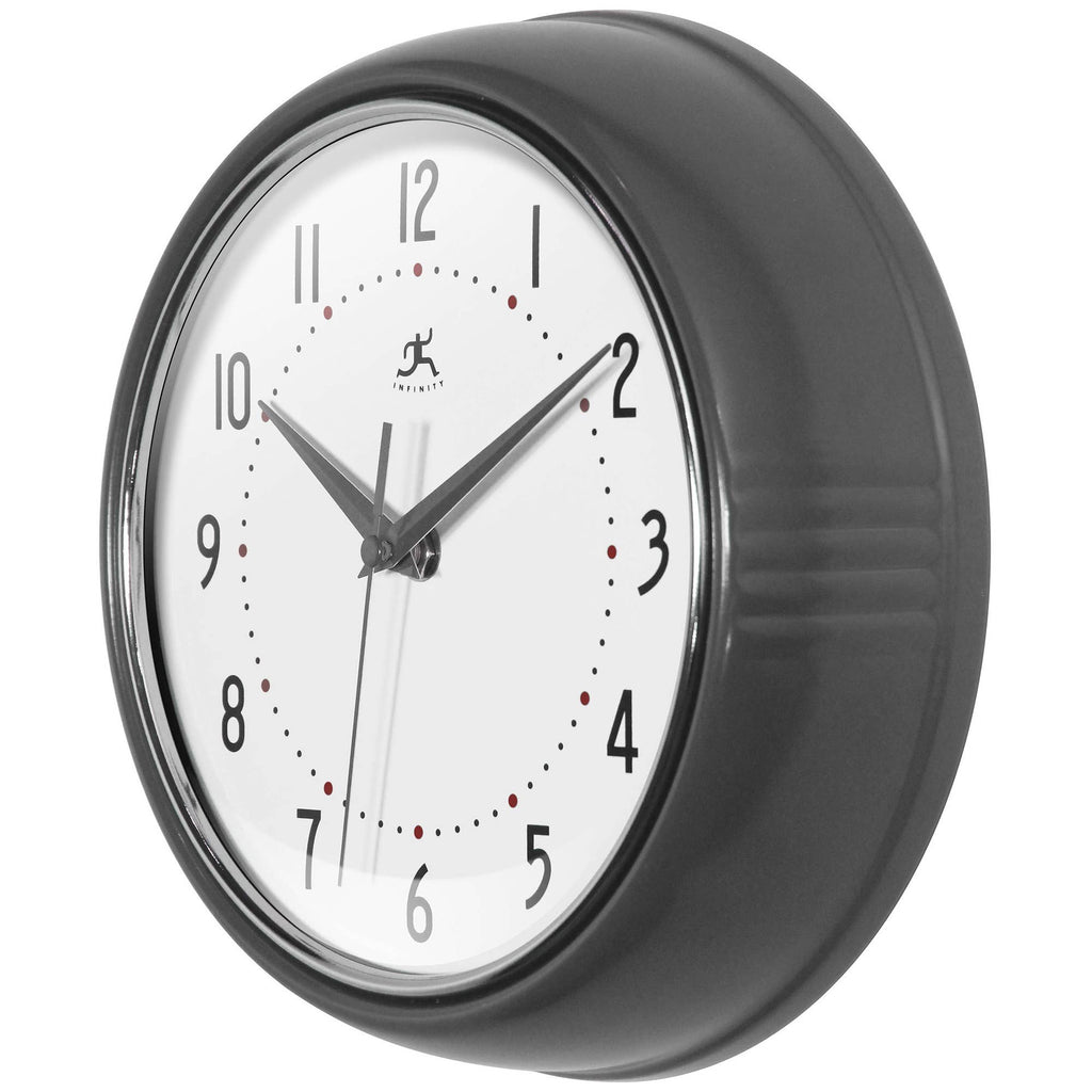 Retro Round Aluminum Wall Clock, Oyster Grey, 9.5 Inch