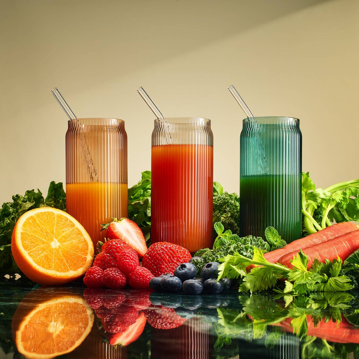 Drinking Glass & Glass Straw -Muted 16oz