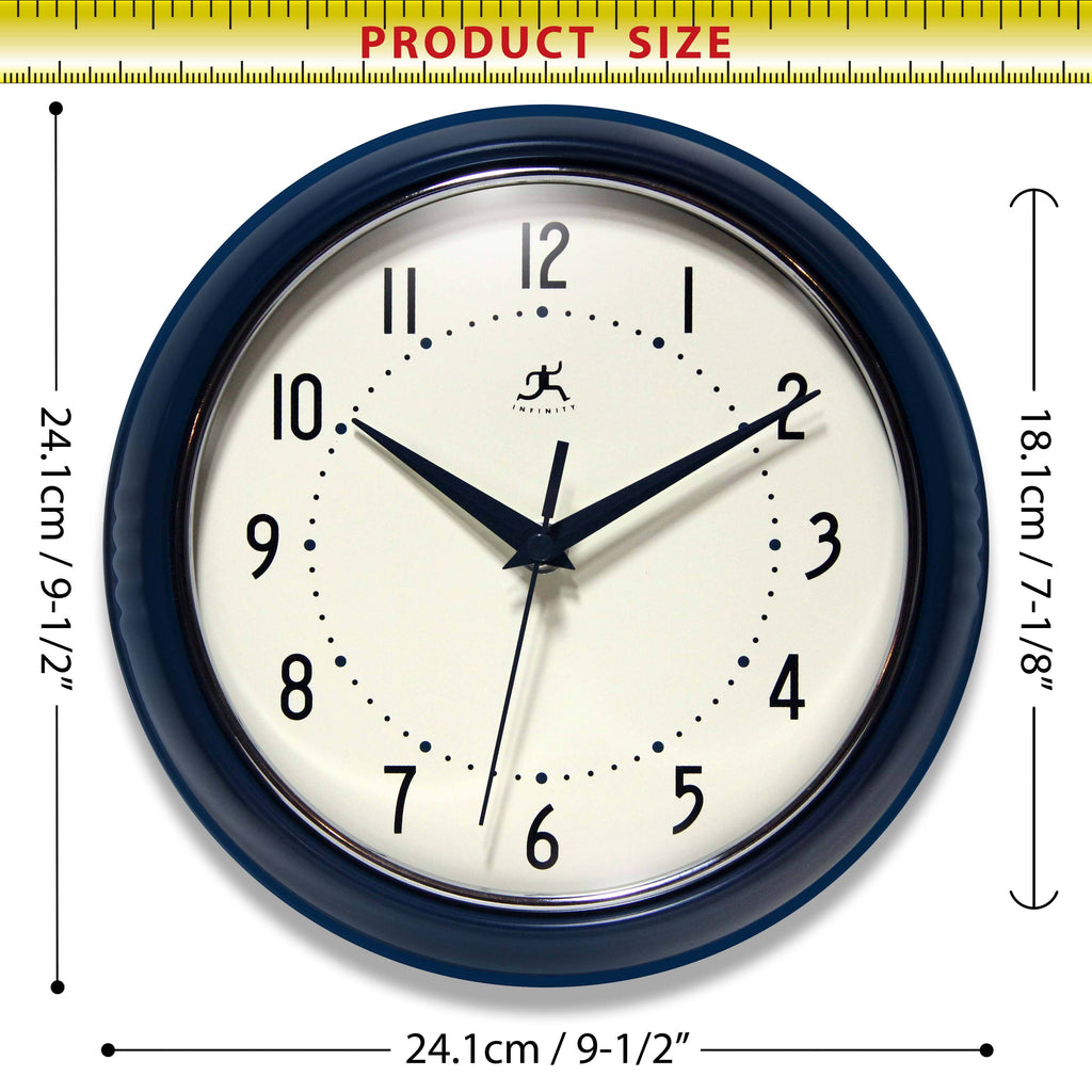 Retro Round Navy Blue Indoor Wall Clock 9.5 Inch