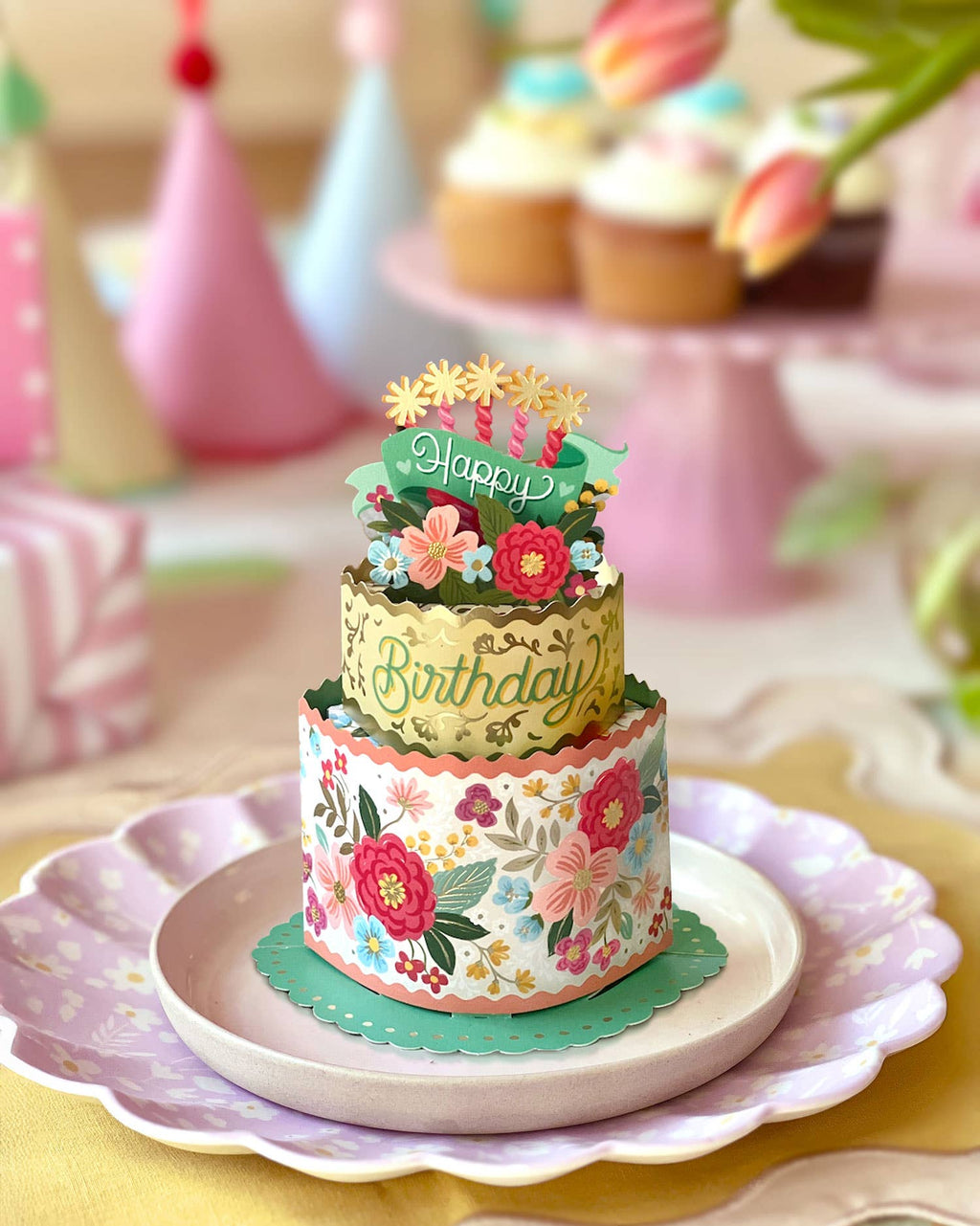 Mini Blooming Birthday Cake (10 Mini Pop-up Greeting Cards)