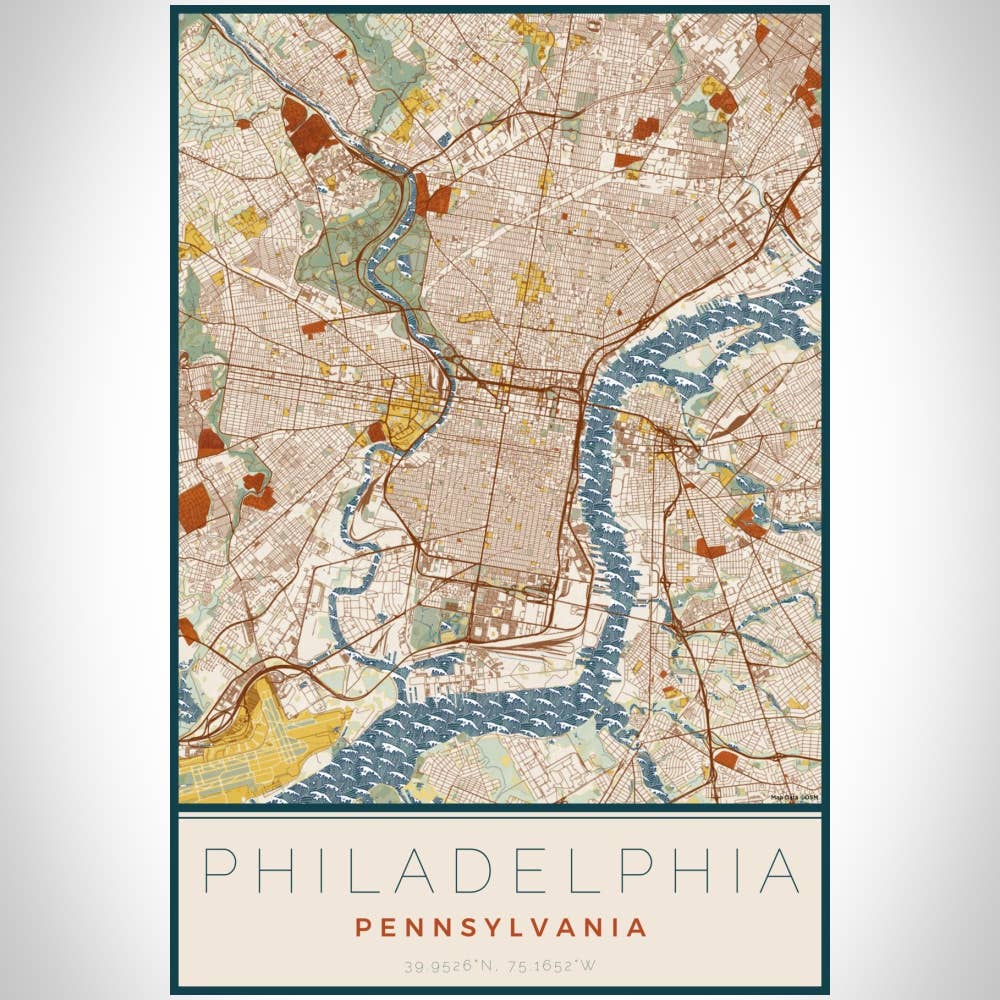 Philadelphia PA Map Print Woodblock