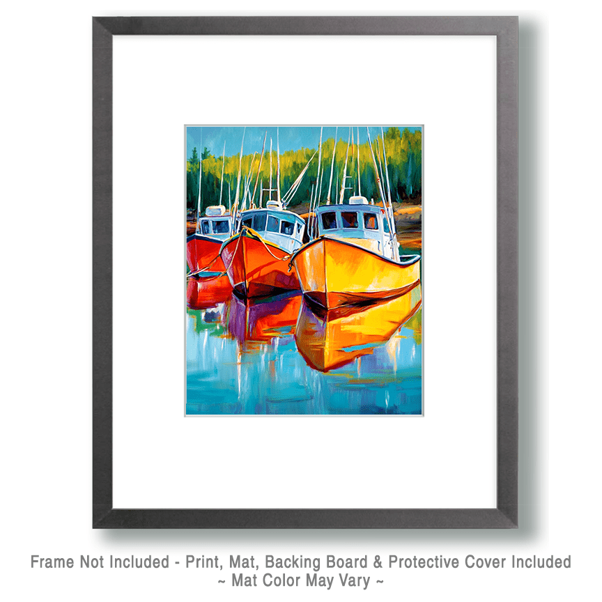 Three Lobster Boats - Coastal Art Prints - 8"x10" Artwork for 12"x14" Frame