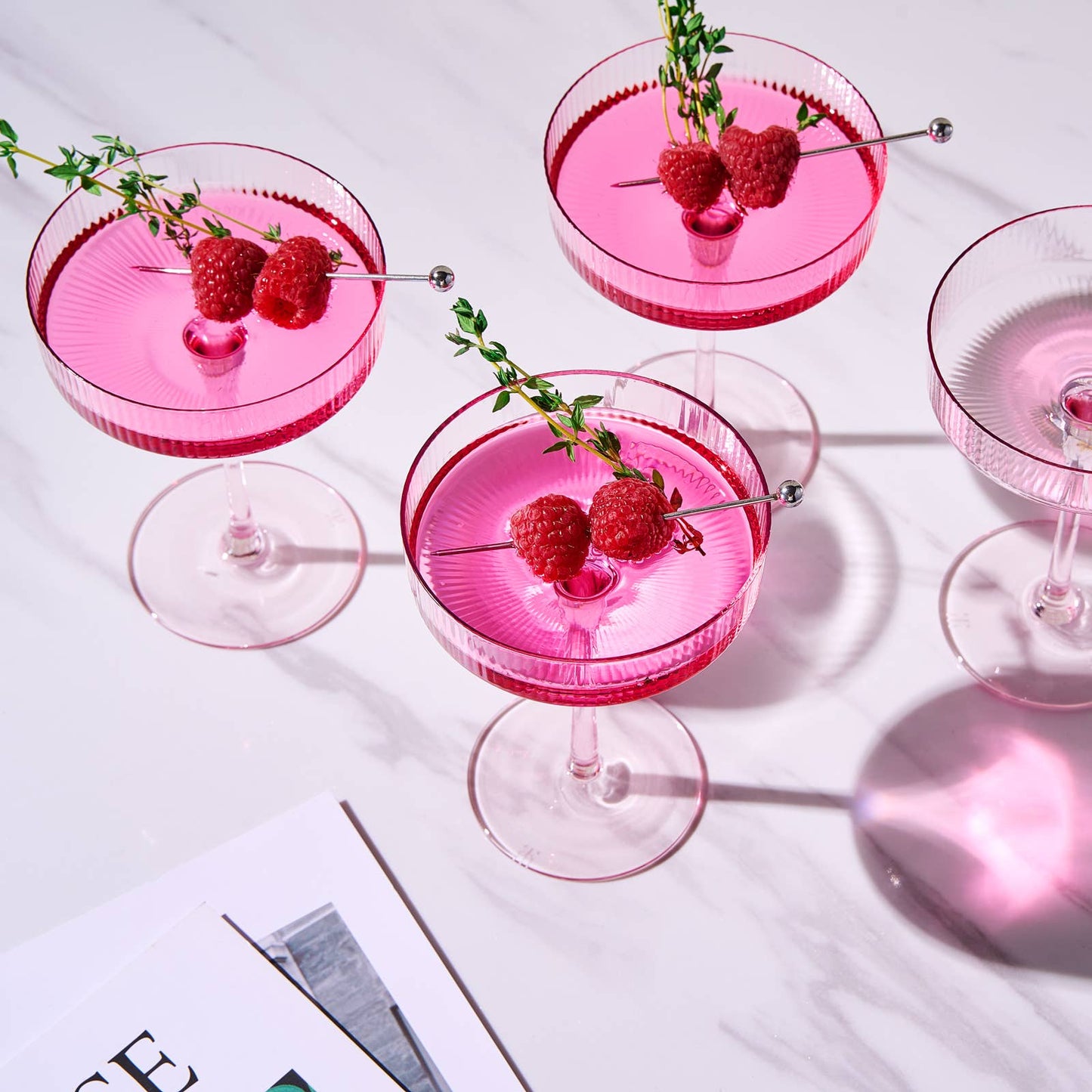 Ribbed Coupe Cocktail Glasses 8 oz | Set of 4 (Rose Pink)
