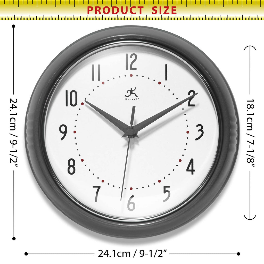 Retro Round Aluminum Wall Clock, Oyster Grey, 9.5 Inch