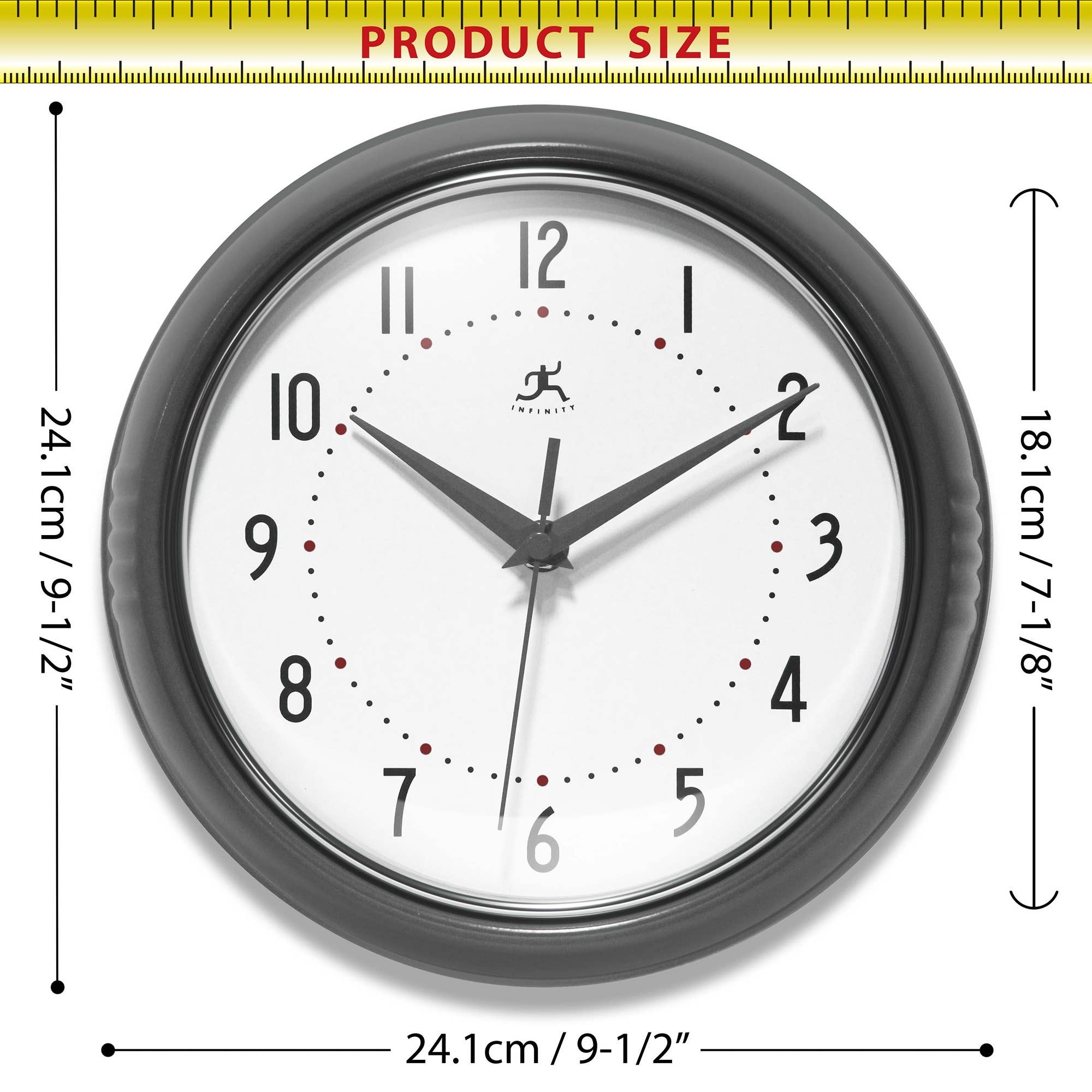 Retro Round Aluminum Wall Clock, Oyster Grey, 9.5 Inch