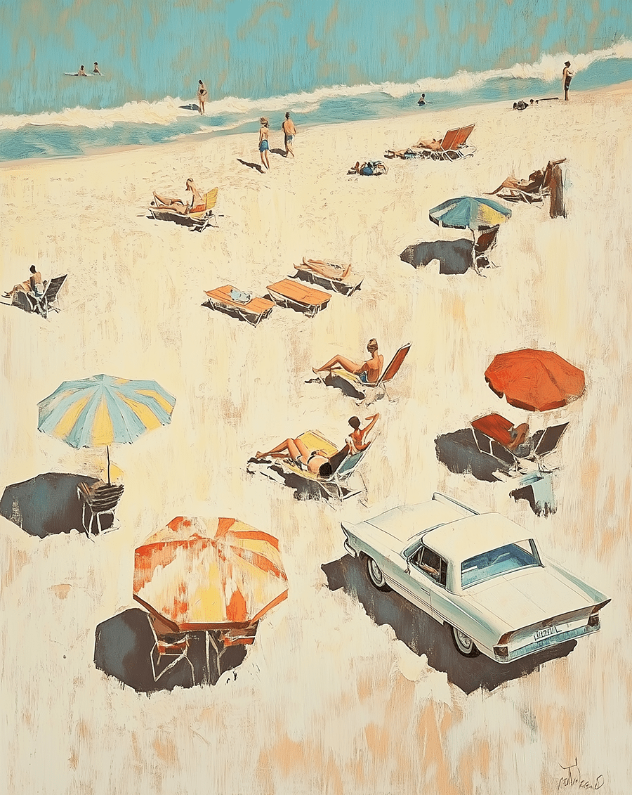 Classic Car Beach Bum  8”x10” Art Print
