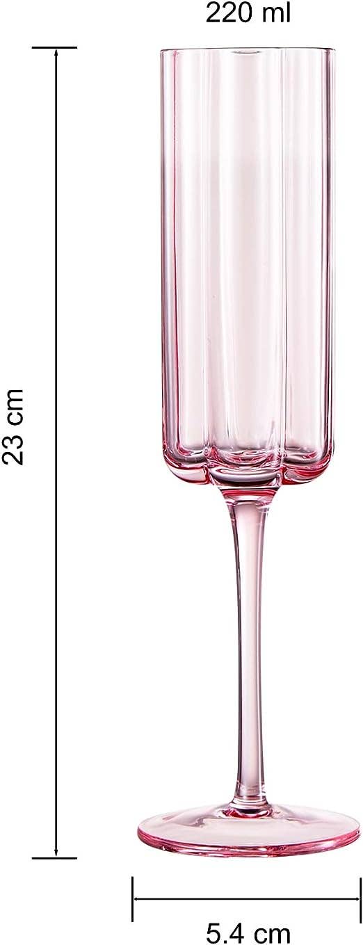 Flower Vintage Champagne Flute Glassware - Set of 2 - 7.4 oz