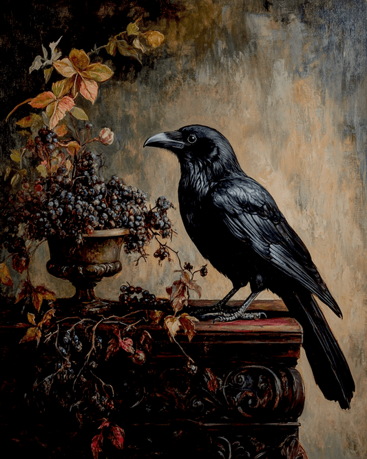 Vintage Raven - Animal Still Life Wall Art Prints – 8″x10″ Artwork for 11″x14″ Frame