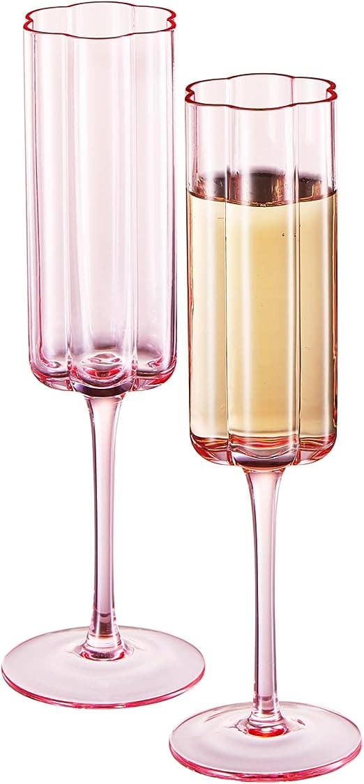 Flower Vintage Champagne Flute Glassware - Set of 2 - 7.4 oz