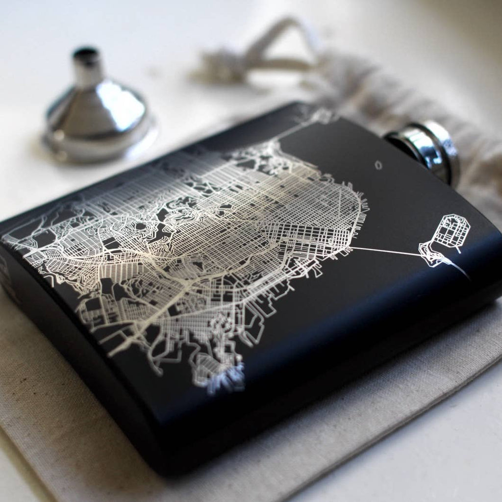 Long Beach Island NJ Map Hip Flask in Matte Black