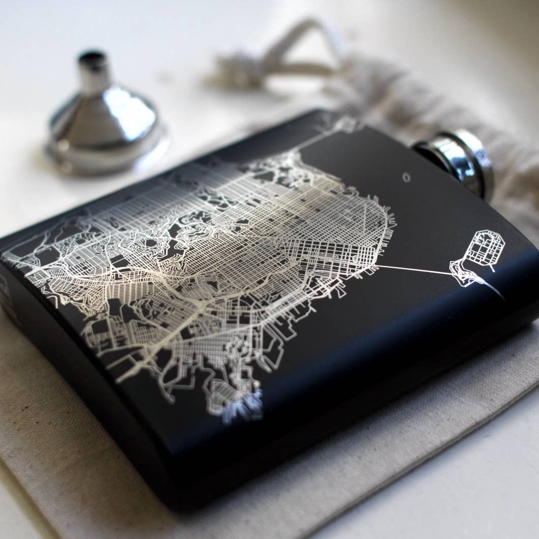Long Beach Island NJ Map Hip Flask in Matte Black