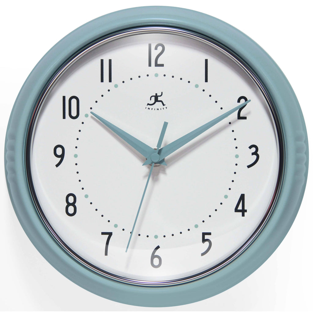 Retro Round Baby Blue Indoor Wall Clock 9.5 Inch