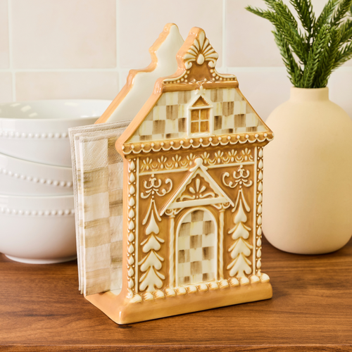 Mocha Check Gingerbread Napkin Holder